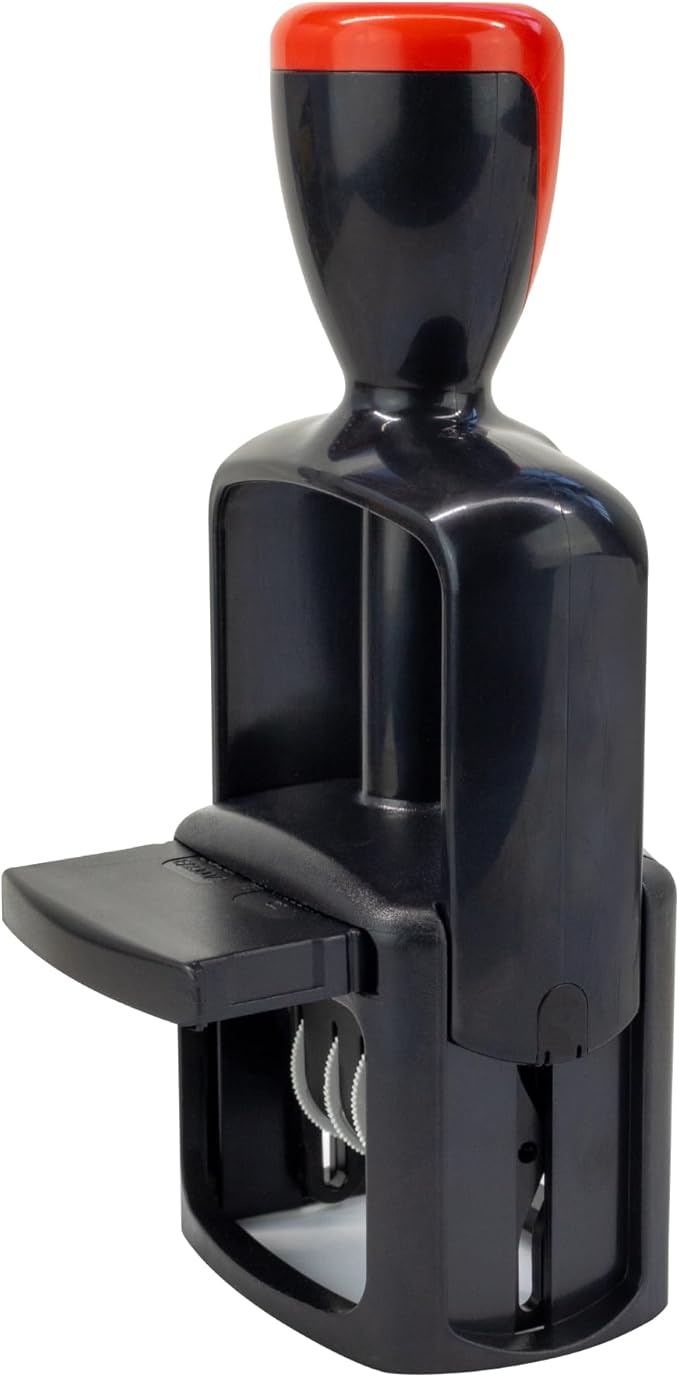 Self-Inking Rubber Date Office Stamp with Scanned Phrase - Blue Ink & Date Red Ink - 12-Year Band