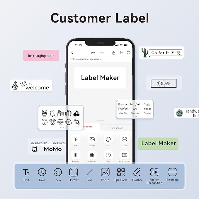 NIIMBOT Blue Cable Labels Maker Tape for D11/D110/D101 Label Maker, 0.49'' x 4.29'' -65 Tapes/Roll, Thermal Label Tape for Home Office Labeling Tape Replacement