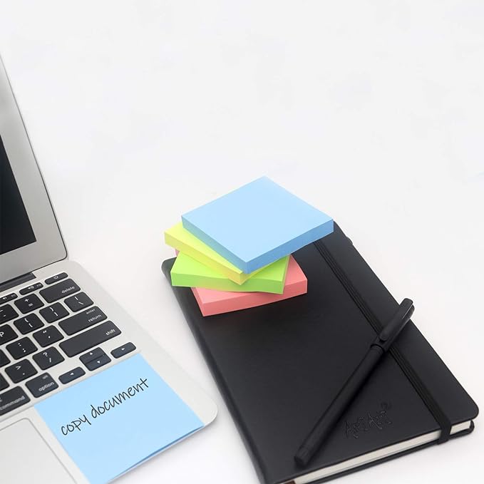 Sticky Notes 3x3, Self-Stick Notes, 12 Pads, 100 Sheets/Pad, Assorted Colors Stickies, Easy to Post Notes for Study, Works, Daily Life (12)