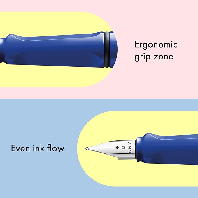 LAMY safari blue - Fountain Pen with ergonomic grip & polished steel nib in size F - ideal for any Writing & Calligraphy - including LAMY T 10 blue cartridge - Right-Handed