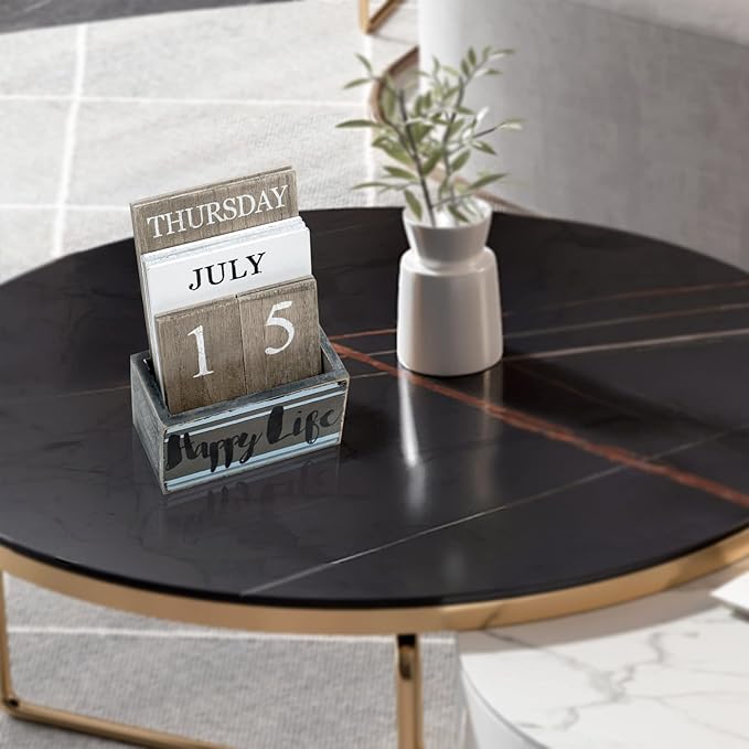 Notakia Perpetual Calendar Wooden Calendar Blocks Vintage Wood Block Calendar for Home Office Desk Accessories Week Month Date Display (Happy Life)