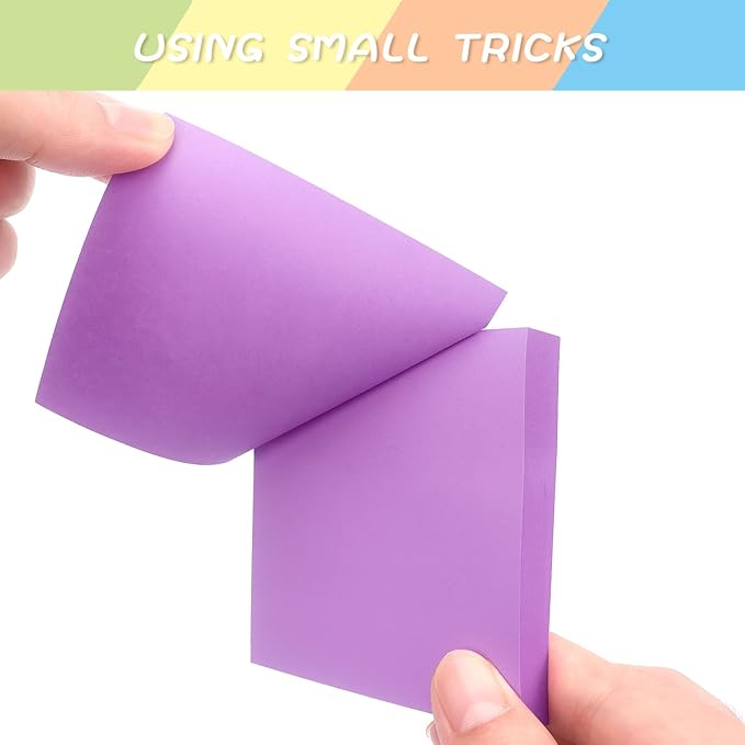 Sticky Notes 3x3 Self-Stick Notes Pads with 6 Bright Colors, Easy to Post for Office, Shool, Home, 6 Pads/Pack, 100 Sheets/Pad (Purple)