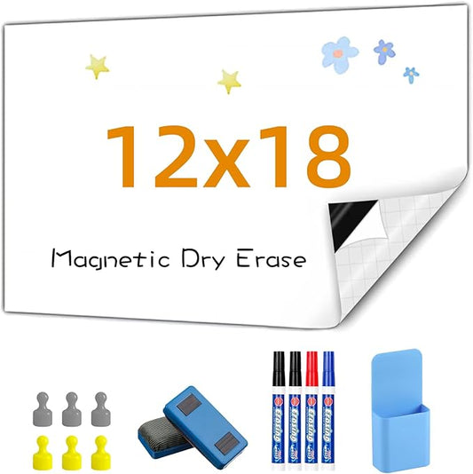 Dry Erase Adhesive Whiteboard Paper, 12" x 18" Stick on Magnetic Contact White Board Sticker on Wall for School, Office, Kitchen Fridge, Kids Drawing