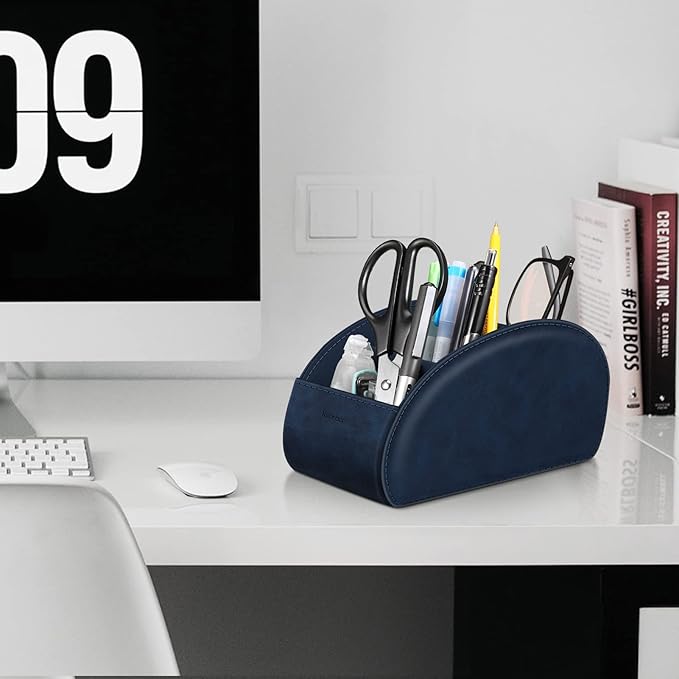 Large Remote Control Holder with 5 Compartments, KENOBEE Anti-slip Desktop Caddy Storage Organizer for Phone, Remote Controllers, Office Supplies, Makeup Brush, Media Accessories,Blue