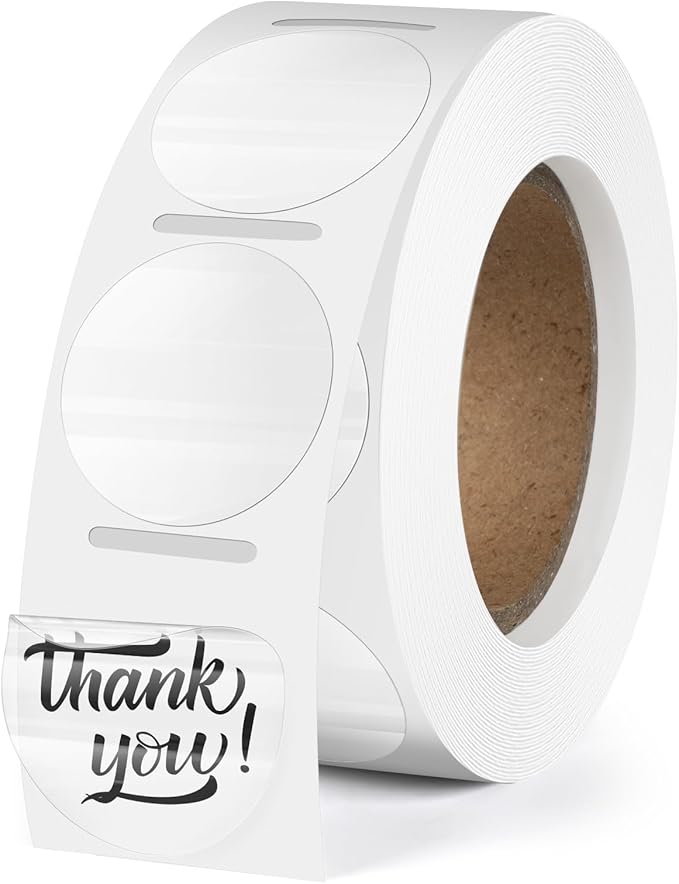 Transparent Thermal Labels Round 1 Inch Self Adhesive Clear Printer Stickers Circle Vinyl Waterproof Roll Decals Name Tag for Address Design DIY Logo Business 500 PCS