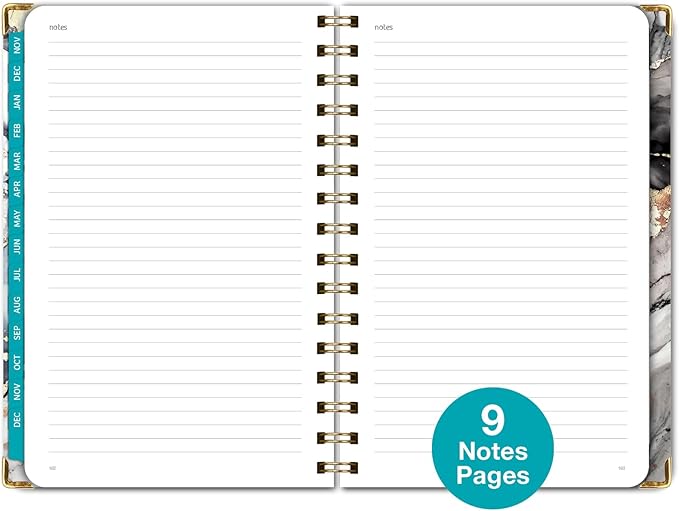 HARDCOVER 2025 Planner, 5.5"x8": 14 Months (November 2024 - December 2025), Daily Weekly Monthly Planner, Yearly Agenda, Bookmark, Pocket Folder and Sticky Note Set (Black Gold Marble)