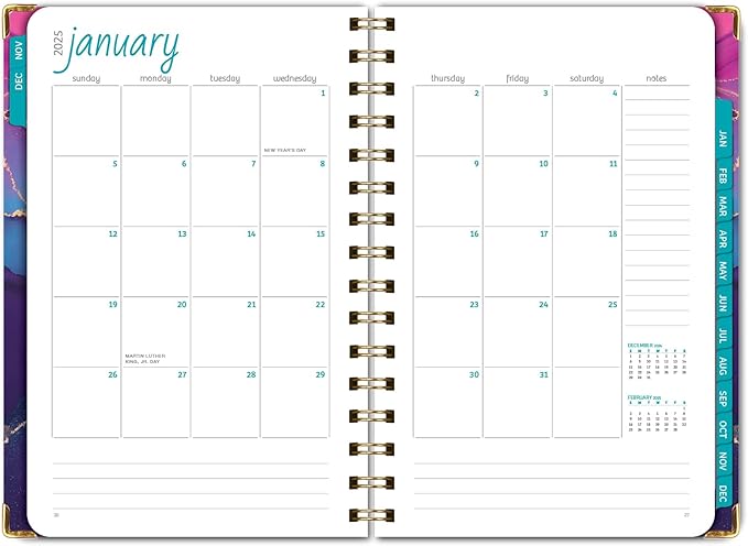 HARDCOVER 2025 Planner, 5.5"x8": 14 Months (November 2024 - December 2025), Daily Weekly Monthly Planner, Yearly Agenda, Bookmark, Pocket Folder and Sticky Note Set (Pink Purple Marble)