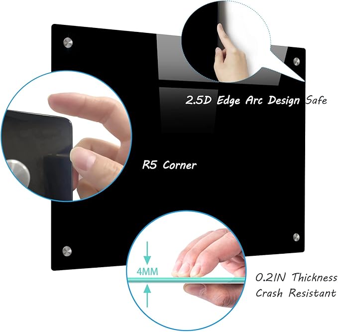 Magnetic Black Glass Board with Eraser Frameless Tempered Glass Dry Erase Blackboard with Marker Tray for Interactive Office, Wall Mounted Frosted Black Glass Board, 48" x 36"