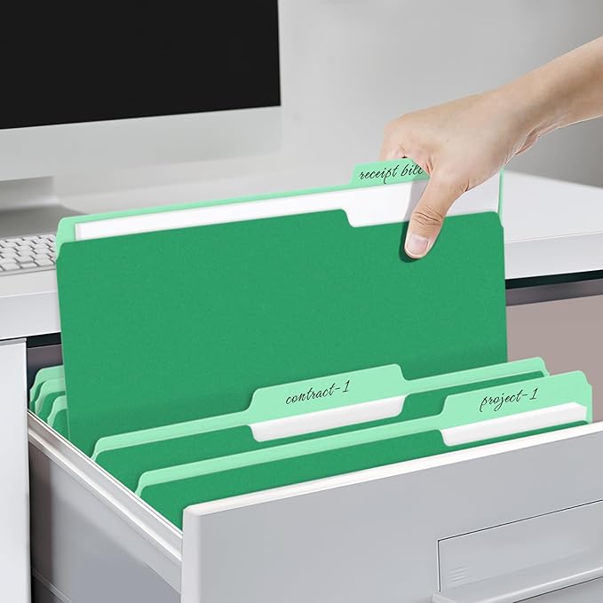 SUNEE File Folders, 30 Pack Manilla Folders 8.5 x 11, Colored File Folders Home Office School Supplies for Documents Files Paper, Green