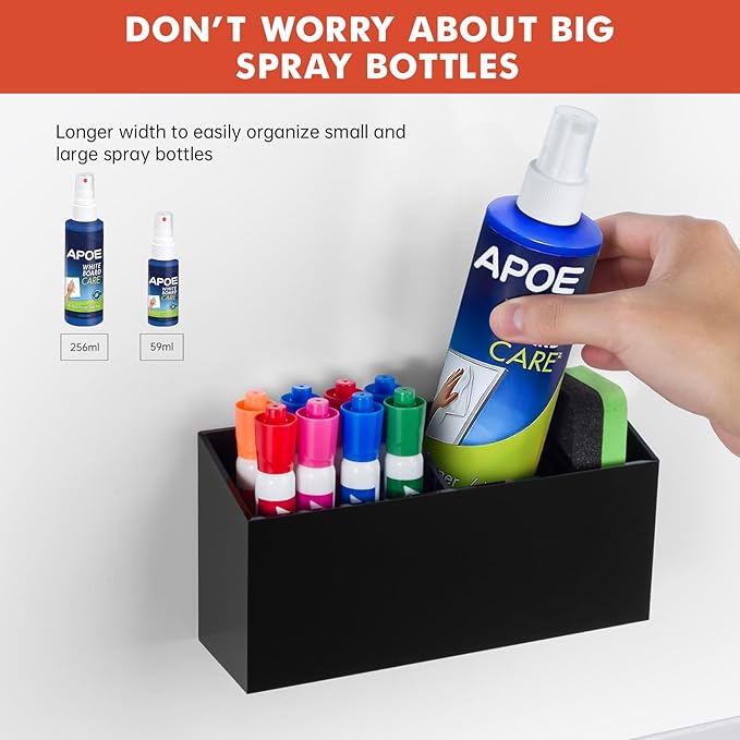 Magnetic Dry Erase Marker Holder, Acrylic Magnet Pen Holder for Whiteboard, Refrigerator, Magnetic Fridge Organizer for Office, Classroom, Whiteboard Maker Holder, Locker Organizer(Black)