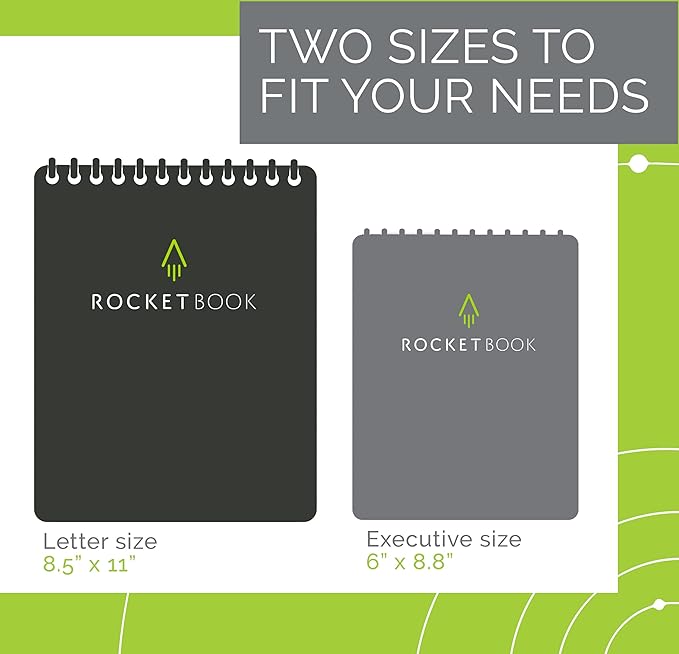 Rocketbook Smart Reusable Notebook, Flip Letter Size Spiral Notebook, Green, (8.5" x 11")