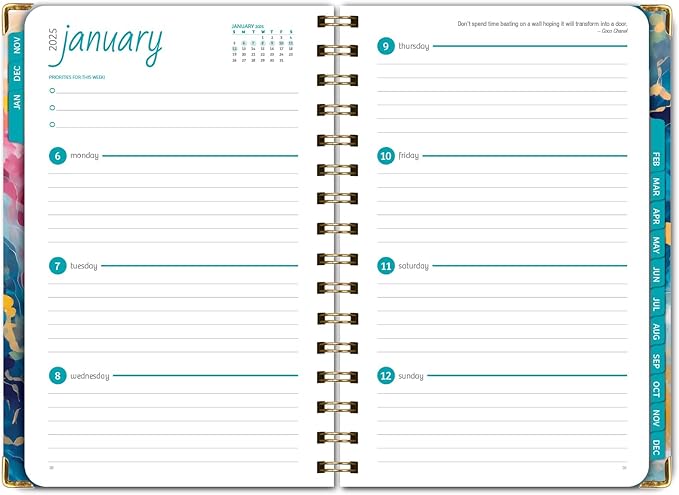 HARDCOVER 2025 Planner, 5.5"x8": 14 Months (November 2024 - December 2025), Daily Weekly Monthly Planner, Yearly Agenda, Bookmark, Pocket Folder and Sticky Note Set (Speckled Marble)