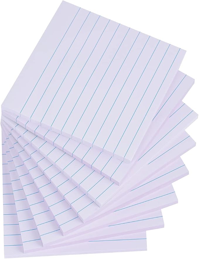 Vanpad Lined Sticky Notes 4x4 Inches, Light Purple Pink Ruled Self-Stick Pads, Easy to Post for Home, Office, Notebook, 8 Pads/Pack