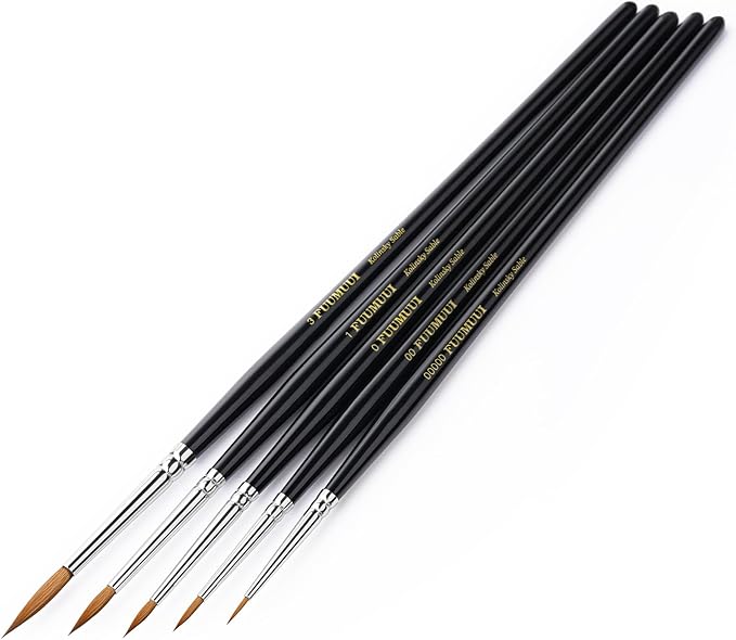 Kolinsky Sable Miniature Paint Brushes, Fuumuui 5pcs Professional Detail Fine Paint Brushes for Citadel, Vallejo, DND, Models - Sable Brushes for Watercolor, Gouache, Round #00000, #00, #0, #1, #3