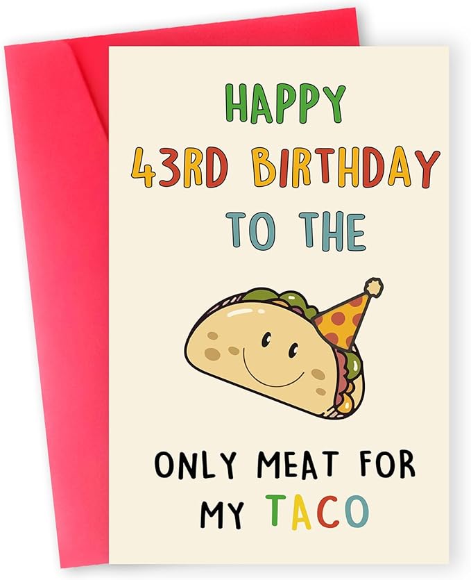 Funny 43rd Birthday Card Gifts for Men, Happy 43rd Birthday Decorations for Husband Him, Taco Gifts for 43 Years Old Bday Man, Cool 43 Mens Bday Ideas