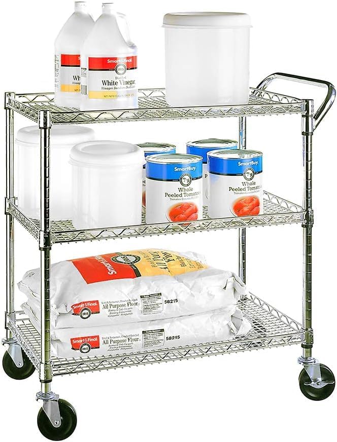 Seville Classics UltraDurable NSF Commercial Heavy Duty Metal Rolling Utility Cart, w/ Steel Shelves, Handle Bar for Restaurant, Garage, Warehouse, Kitchen, Office, Top Shelf (36"W x 18"D)
