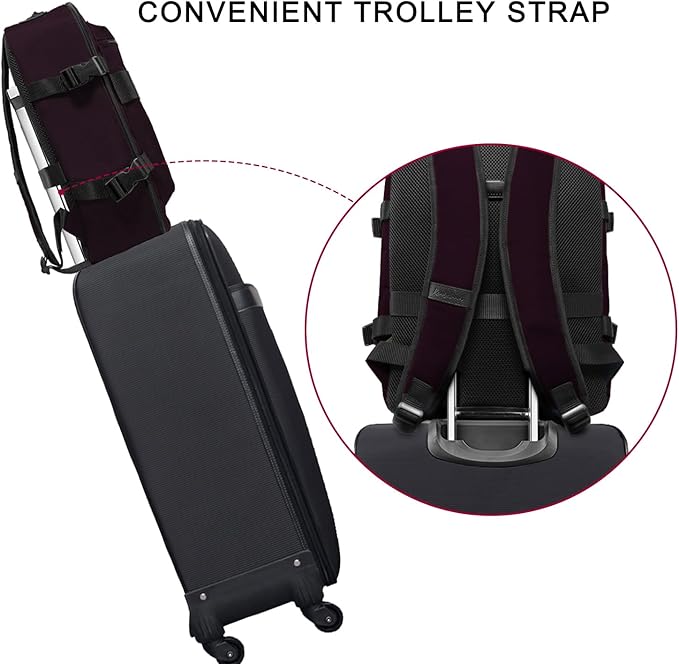 Lightweight Travel Backpack Hiking Daypack Laptop Bookbag, 17L Carry-on Personal Item Weekender Overnight Bag Unisex, Eggplant