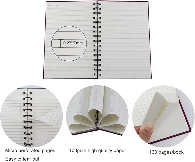 Spiral Notebook Journal,4 Pack A5 Hardcover Spiral Notebooks,5.7" x 8.5",160 Pages,100gsm Paper,College Ruled Journals for Study and Notes (Red, Green,Blue,Grey)