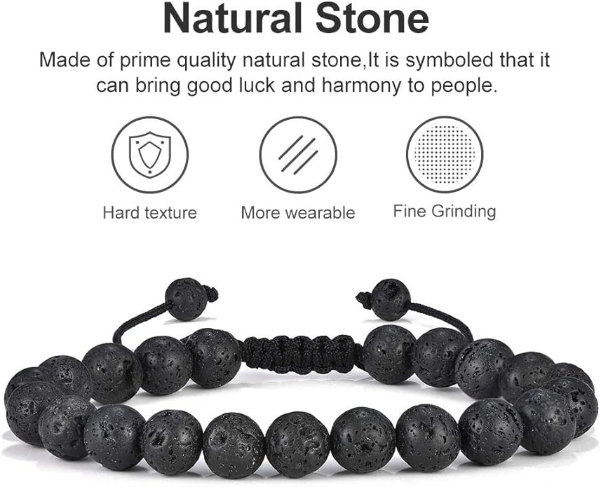 M MOOHAM Natural Stone Bracelets for Men - 8mm Tiger Eye | Matte Agate | Lava Rock Bracelets for Men Teen Boys Gifts Birthday Anniversary Christmas Gifts for Men Teens