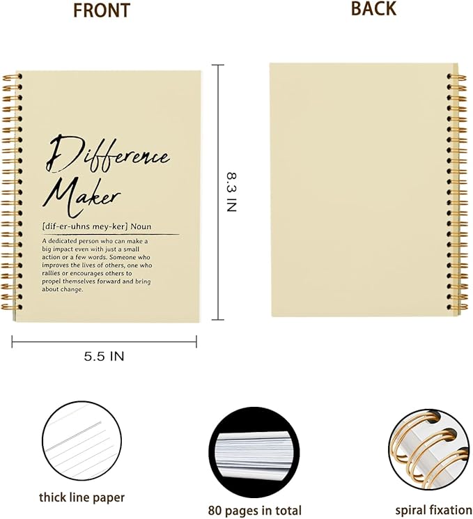 OXW Difference Maker Appreciation Gift, Meeting Notebook for Work, Thank You Gifts for Leader Mentor Manager Boss, Office Supplies Social Worker Notebook, Cream Hardcover Spiral Notebook 5.5 x 8.3