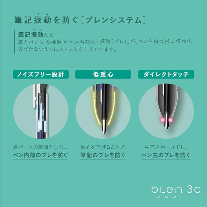 Zebra 3 Colors Ballpoint Pen, Blen 3C 0.5mm, Blue Green Body (B3AS88-BG)