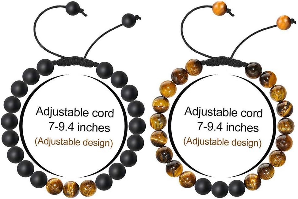 M MOOHAM Natural Stone Bracelets for Men - 8mm Tiger Eye | Matte Agate | Lava Rock Bracelets for Men Teen Boys Gifts Birthday Anniversary Christmas Gifts for Men Teens