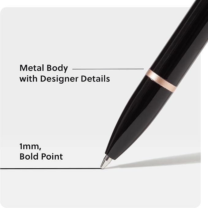 U Brands Monterey Ballpoint Pens, Set of 2, Black and White With Gold Details, Bold (1.0 mm) Point, Black Ink