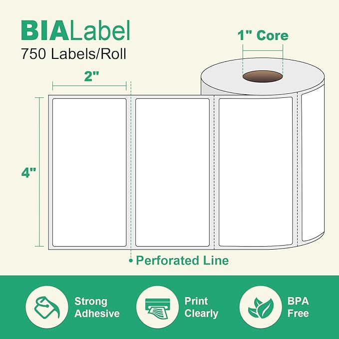 12 Rolls 4" X 2" Barcode Labels, 750/Roll - Direct Thermal Labels Compatible with Zebra & Rollo Printers