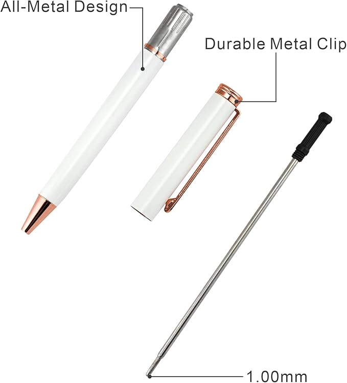 Cambond Ballpoint Pens White Pen - Fancy Pens Black Ink 1.0 mm Medium Point Retractable Metal Pen Smooth Writing for Men Women Police Uniform Office Business, 3 Pens with 6 Refills (White)