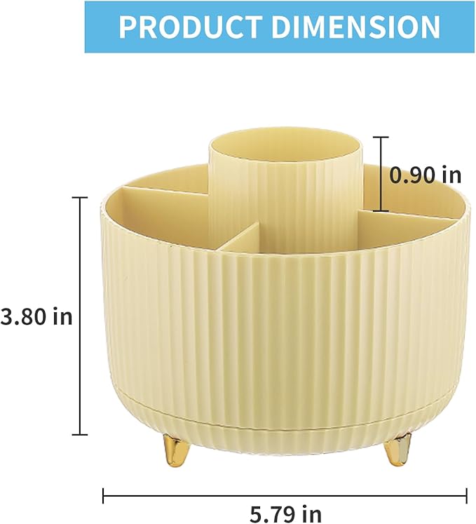 Marbrasse Desk Organizer, 360-Degree Rotating Pen Holder for Desk, Desk Organizers and Accessories with 5 Compartments Pencil Organizer, Art Supply Storage Box Caddy for Office, Home (Yellow)
