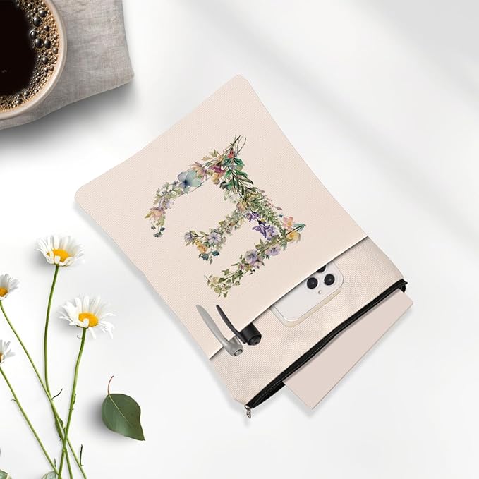 Monogrammed Book Sleeve Floral E Initial Book Pouch Book Accessories Book Lovers Gifts Waterproof Book Cover Book Protector Bookish Gifts Personalized Gifts for Women Girls Readers Bride Grandma