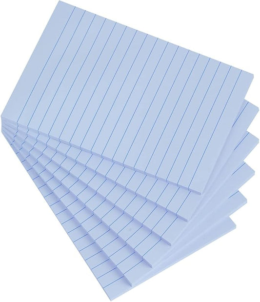 Vanpad Lined Sticky Notes 4X6 in Light Sky Blue Ruled Stickies Super Sticking Power Memo Pads Strong Adhesive, 6 Pads/Pack, 45 Sheets/pad