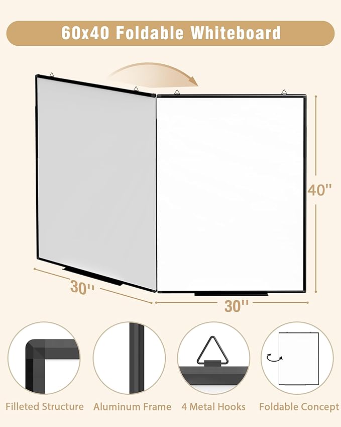 60"X 40" Large Magnetic Dry Erase Whiteboard, Wall Hanging Board with 4 Dry Erase Markers & 1 Dry Erasers & 6 Magnets, Aluminum Frame Black