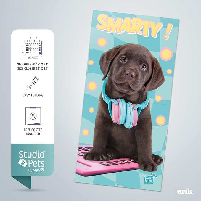 Puppies Wall Calendar 2025 12" x 12" FSC® Plastic Free - Starts Week On Sunday | Square Wall Calendar | Family Planner Calendar 2025 | Dog Calendar 2025