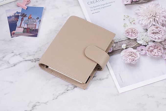 Moterm Pocket Regular Rings Planner - Genuine Leather Binder Organizer(Pebble-Taupe, 19mm Ring)