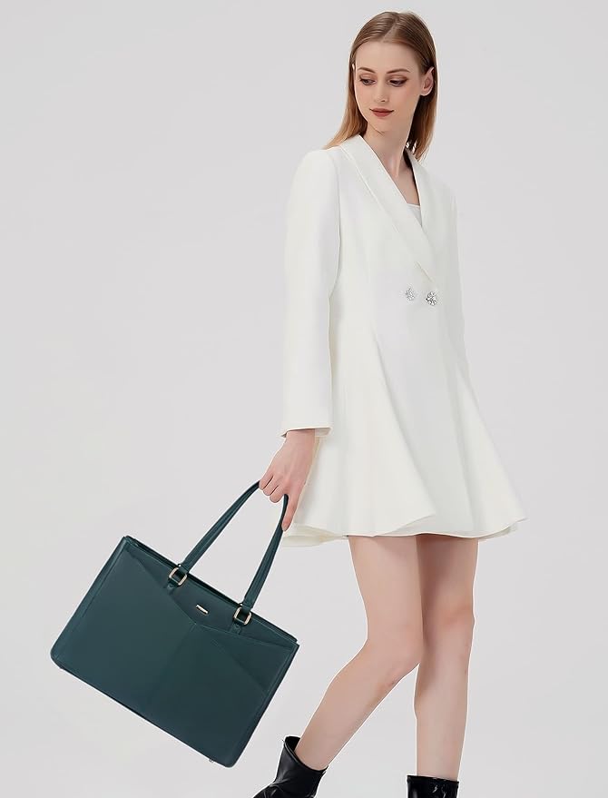 LOVEVOOK Laptop Bag for Women 15.6 Inch Tote Bags Waterproof Leather Briefcase Computer Women Business Office Work Bag,Green