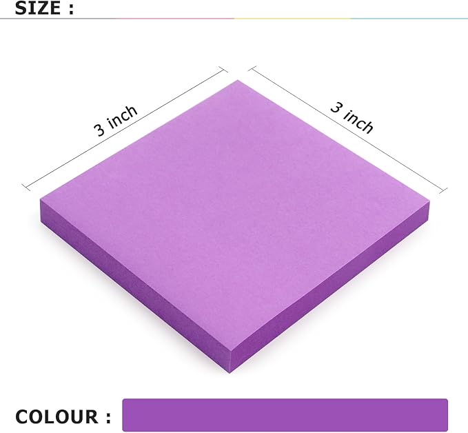 Sticky Notes 3x3 Self-Stick Notes Bright Colors Sticky Notes 8 Pads 80 Sheet/Pad (Purple)