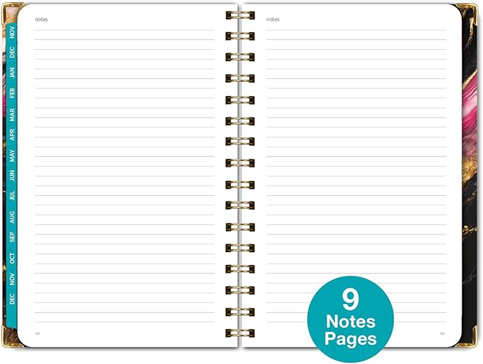 HARDCOVER 2025 Planner, 5.5"x8": 14 Months (November 2024 - December 2025), Daily Weekly Monthly Planner, Yearly Agenda, Bookmark, Pocket Folder and Sticky Note Set (Dark Gold Marble)