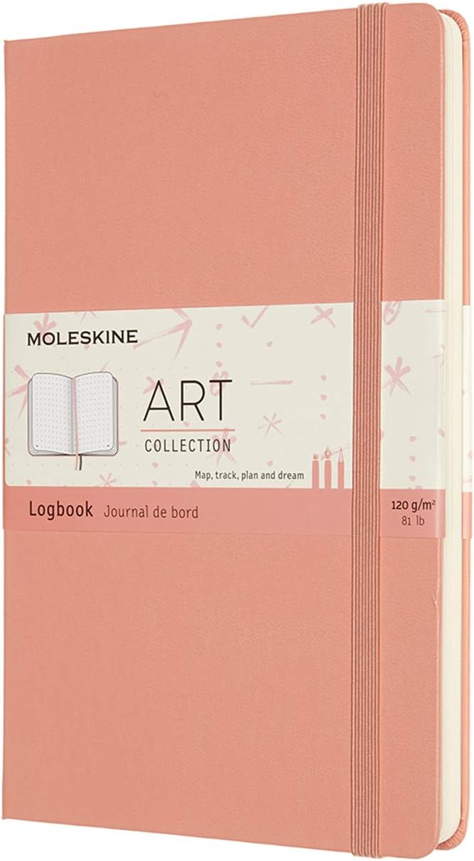 Moleskine Art Logbook, Hard Cover, Large (5" x 8.25"), Dotted, Coral Pink, 160 Pages