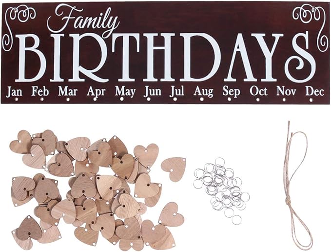 WINOMO Wooden Hanging Reminder Family Birthday Board Plaque Birthday DIY Calendar
