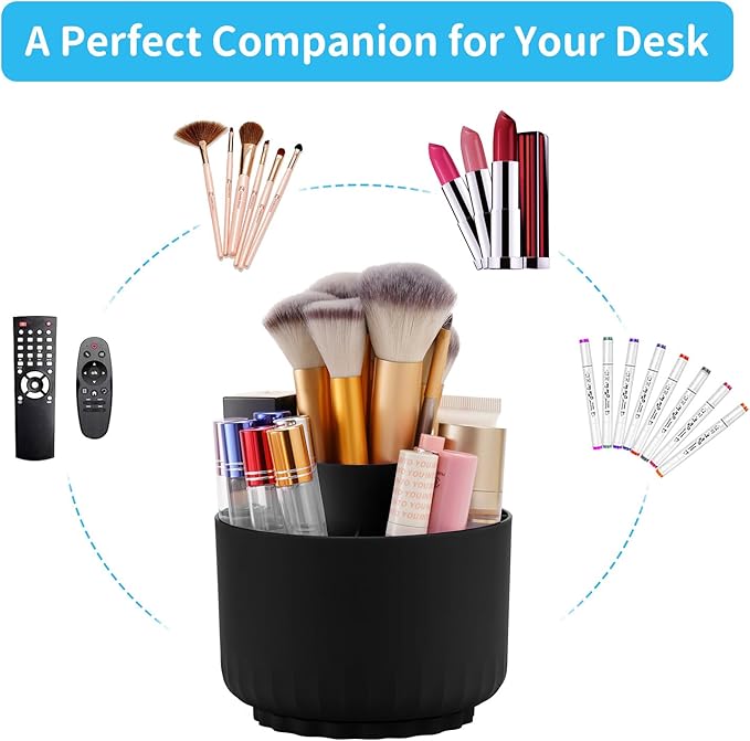 Marbrasse Desk Organizer, 360-Degree Rotating Pen Pencil Holder for Desk, Desk Organizers and Accessories with 5 Compartments Pencil Organizer, Art Supply Storage Box Caddy for Office, Home (Black)