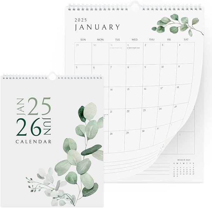 Vertical Greenery Wall Calendar 2025, 18 Months Calendar for Wall January 2025 to June 2026, 11x13.5 Inches Spiral Twin-Wire Binding