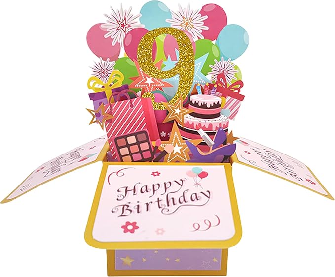 Asmallgf Happy 9th Birthday Pop Up Card for Daughter Niece, Funny 9 Years Old Birthday Gifts for Girl Boy, Sweet 9 Birthday Gift Ideas for Him Her
