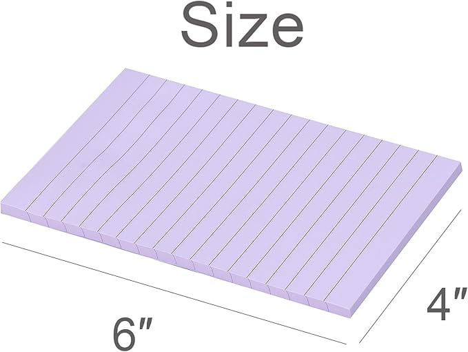 Vanpad Lined Sticky Notes 4X6 in Pastel Ruled Stickies Super Sticking Power Memo Pads Strong Adhesive, 6 Pads/Pack, 45 Sheets/pad