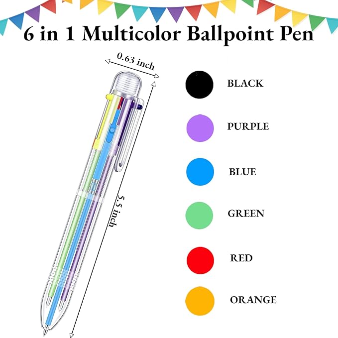 50 Pcs 6 in 1 Multicolor Ballpoint Pen Bulk 0.5 mm 6 Color Retractable Ballpoint Pen Colorful Ink Pen Party Favors Rainbow Pen Gel Ink Nurse Pens for Office School Students (50)