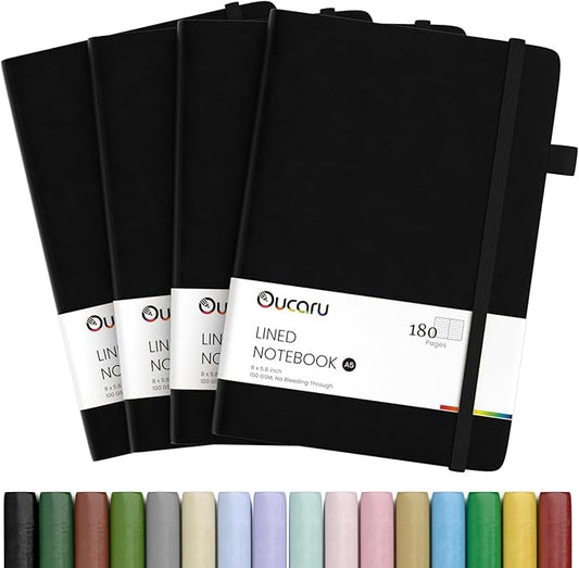 Lined Journal Notebook, 4 Pack, 180 Pages, A5 Journals for Writing, 100 GSM Thick Paper, Small Notebooks Daily Journal for Women Men Work, Business, School, Travel Supplies