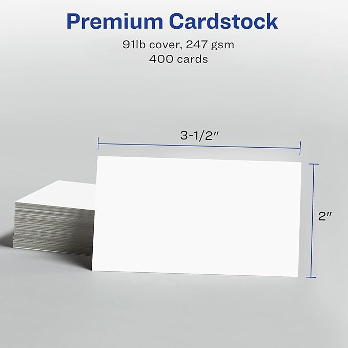 Avery Clean Edge Printable Business Cards with Sure Feed Technology, 2" x 3.5", White, 400 Blank Cards for Laser Printers (5877)