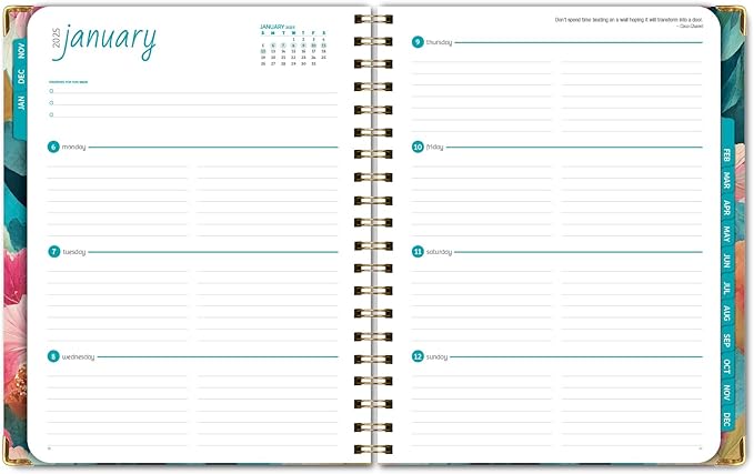 HARDCOVER 2025 Planner, 8.5"x11": 14 Months (November 2024 - December 2025), Daily Weekly Monthly Planner, Yearly Agenda, Bookmark, Pocket Folder and Sticky Note Set (Teal Floral)