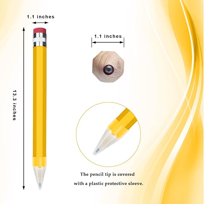 Wooden Jumbo Pencils 13.3'' Funny Giant Pencil For Party Favors Novelty Large Pencil For School Home Office Prop Supplies 2pcs Yellow