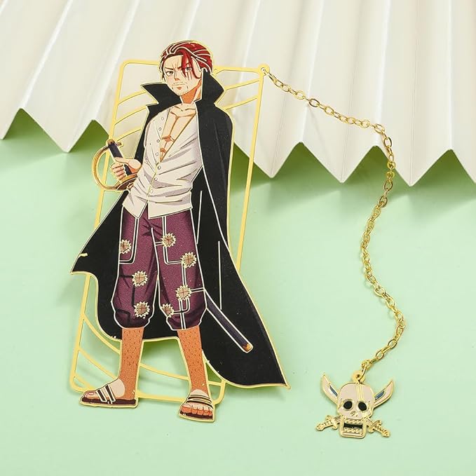 One Pieces Anime Luffy Shanks Uta Book Mark - Brass Metal Bookmark, Stationery School Supplies, Gift for Book Lover, Friends, Anime Fans Collection (Shanks)